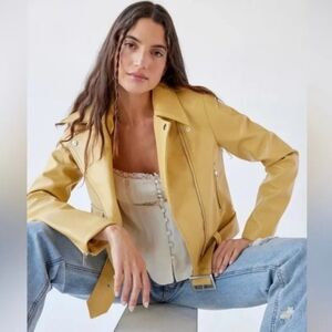Urban Outfitters Celeste Faux Leather Butter Yellow Moto Jacket M